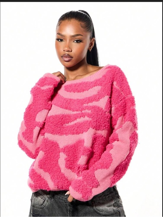 sumwon women Sweaters - Women's Hot Pink Textured Crewneck Sweater